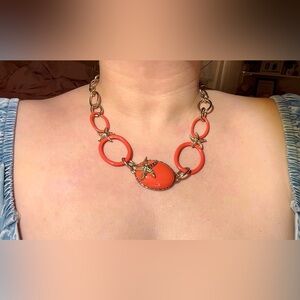 Coral Statement Necklace w/ Gold Starfish Accents - Coastal Summer Necklace